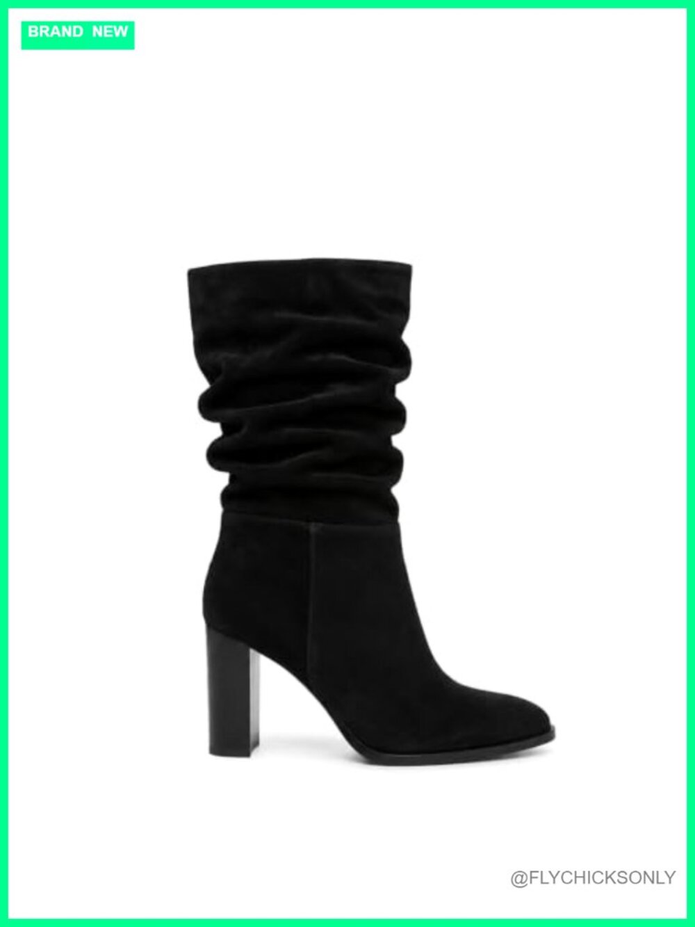 Women's Suede Mid Calf Slouch Boots Chunky Block Heel Pointed Toe